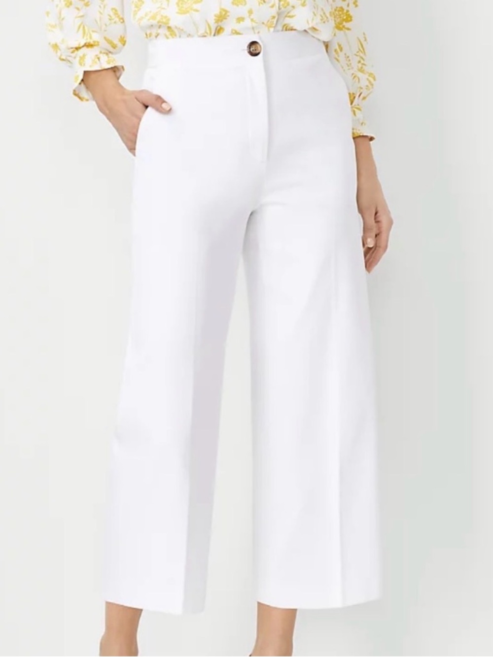 Ann Taylor White Wide-Leg Crop Trousers